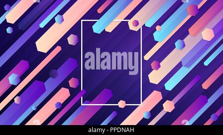 Modern abstract geometric background. Vector illustration of colorful gradient diagonal stripes made of hexagon over violet background for your design Stock Vector