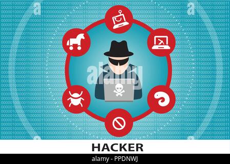 Computer hacker unrecognisable cyber criminal Stock Vector
