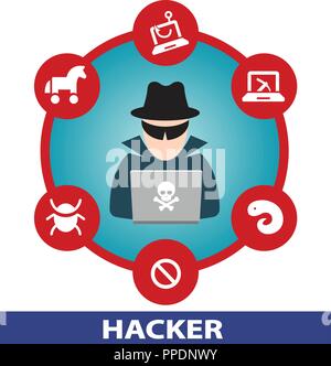 Computer hacker unrecognisable cyber criminal isolated Stock Vector