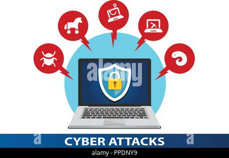 Computer security and data protection concept with shield icon and padlock Stock Vector