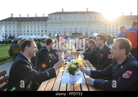 3000 flood helpers are honored by Minister-President Horst Seehofer in the garden of Schleissheim Palace for their help during the flood of the century in Bavaria. Stock Photo