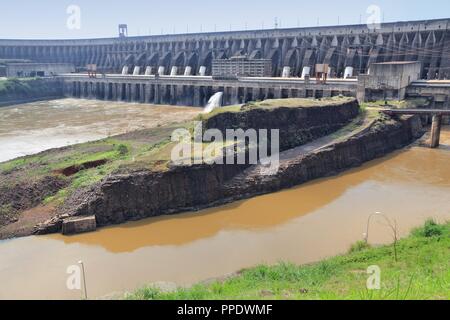 Itaipu Dam - hydroelectric power plant on Parana River. Border of Brazil and Paraguay. Stock Photo