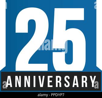 25th Anniversary vector icon. Birthday logo template. Greeting card design element. Simple business anniversary emblem. Blue strict style number. Isolated vector illustration on white background. Stock Vector