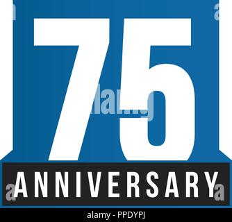 75th Anniversary vector icon. Birthday logo template. Greeting card design element. Simple business anniversary emblem. Blue strict style number. Isolated vector illustration on white background. Stock Vector