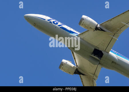 OSAKA, JAPAN - APR.28, 2018: Boeing 787-8 Dreamliner taking off from the Itami International Airport in Osaka, Japan.