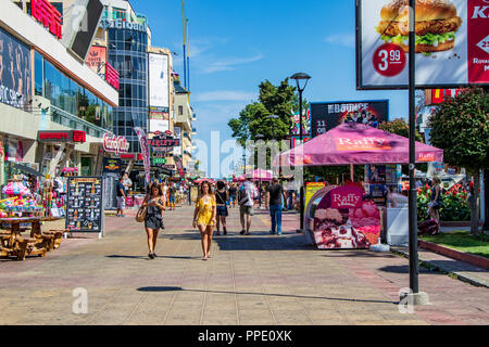 The central street for walking and entertainment of the resort Sunny beach. Bulgaria.Sunny beach.25.08.2018 Stock Photo