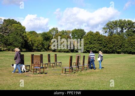 The 'Jurors Chairs' at Runnymede created by the artist Hew Locke , Egham Surrey England UK Stock Photo