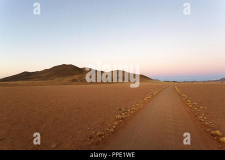 Empty road through desert, african wilderness at twilight Stock Photo