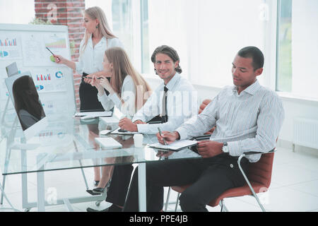 friendly business team having meeting in office Stock Photo
