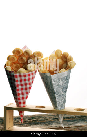 Hong Kong style egg waffle on wooden board. bubble waffle. street food waffles Stock Photo