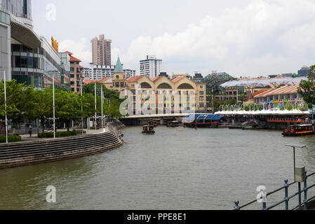 The View Towards Clarke Quay from North Boat Quay with Riverside Point and Singapore River Singapore Asia Stock Photo