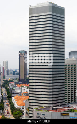 Aerial View of Raffles City Complex and Raffles Hotel Along with North Bridge Road from the Rooftop of Peninsula Excelsior Hotel Singapore Asia Stock Photo