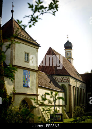 Exterior of the castle tower and chapel of Blutenburg Castle. Stock Photo