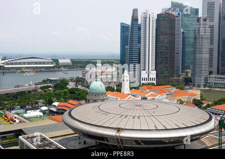 Aerial View of the Old and New Supreme Court Buildings with Asian Civilisations Museum and Financial District of Downtown Singapore Asia Stock Photo