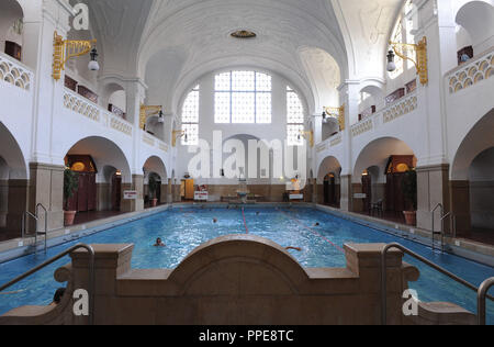 View of one of the two swimming pools in the Mueller'sches Volksbad at Rosenheimer Strasse 1. Stock Photo