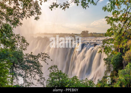 Victoria falls on Zambezi river, between Zambia and Zimbabwe Stock Photo