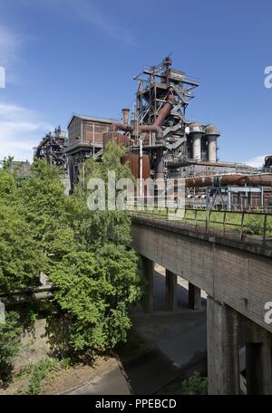 Transformation of a former ironworks and an industrial fallow to the Landscape Park Duisburg-Nord, a public park and an industrial monument, former furnace | usage worldwide Stock Photo