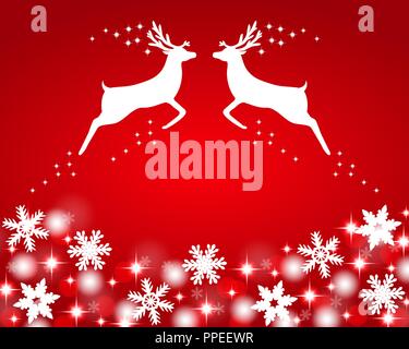 Reindeer with stars, snowflakes and glitter on a red background Stock Vector