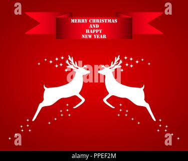 Reindeer silhouettes on a red background Stock Vector