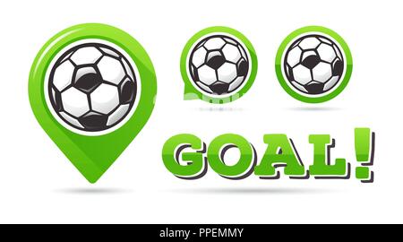 Soccer goal vector icons. Football goal. Set of football icons. Football map pointer. Football ball vector sign. Soccer ball vector sign. Scoring a go Stock Vector