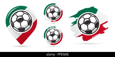 Mexican football vector icons. Soccer goal. Set of football icons. Football map pointer. Football ball. Soccer ball vector sign. Scoring a goal Stock Vector