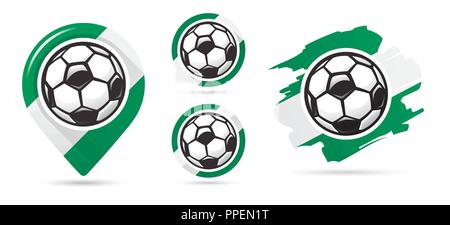 Nigerian football vector icons. Soccer goal. Set of football icons. Football map pointer. Football ball. Soccer ball vector sign. Scoring a goal Stock Vector
