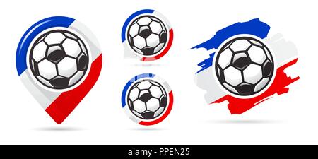 French football vector icons. Soccer goal. Set of football icons. Football map pointer. Football ball. Soccer ball vector sign. Scoring a goal Stock Vector