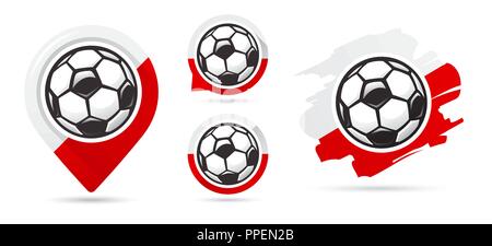 Polish football vector icons. Soccer goal. Set of football icons. Football map pointer. Football ball. Soccer ball vector sign. Scoring a goal Stock Vector