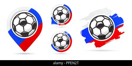 Russian football vector icons. Soccer goal. Set of football icons. Football map pointer. Football ball. Soccer ball vector sign. Scoring a goal Stock Vector