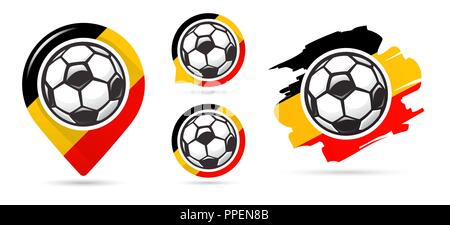 Belgian football vector icons. Soccer goal. Set of football icons. Football map pointer. Football ball. Soccer ball vector sign. Scoring a goal Stock Vector