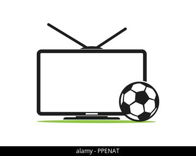 Soccer TV vector icon in a flat style isolated on white background. Football TV. Sports TV. TV with football ball vector illustration. Broadcast of th Stock Vector