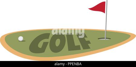 Golf course with hole and red flag. Vector sport illustration Stock Vector