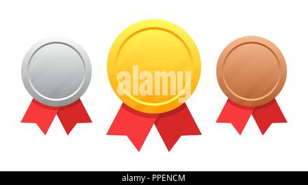 Set of medals gold, silver, bronze vector illustration isolated on white background Stock Vector