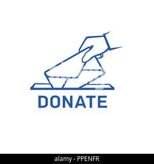 Donation vector icon. Donate money and charity concept. Hand putting envelope to the donation box vector illustration Stock Vector