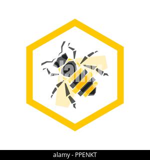 Vector icon bee in polygonal flat style isolated on white background Stock Vector