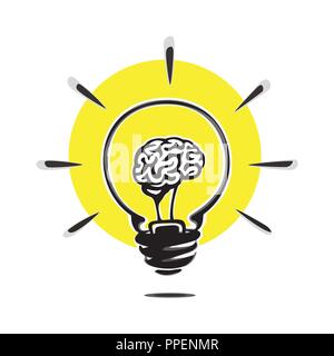 Light bulb concept of idea vector symbol isolated on white background. Brain in the light bulb concept illustration. Creative idea vector logo Stock Vector