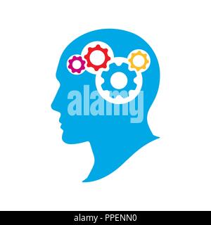 Silhouette human head with gears. Thinking brain vector illustration. Strategic thinking and planning concept. Stock Vector