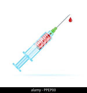 Medical syringe with a drop of blood vector illustration isolated on white background Stock Vector