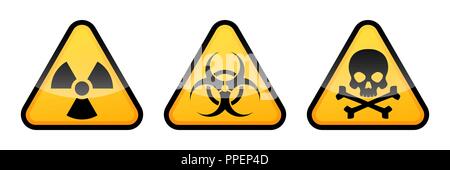 Warning vector signs. Radiation sign, Biohazard sign, Toxic sign. Danger signs Stock Vector