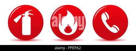 Fire safety vector web icons isolated on white background Stock Vector