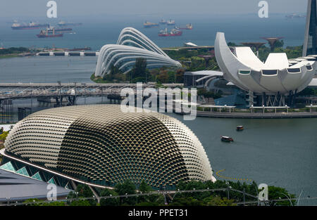 One of the Esplanade Theatres by the Bay and the Arts Science Museum with Gardens by the Bay in Marina Bay Singapore Asia Stock Photo