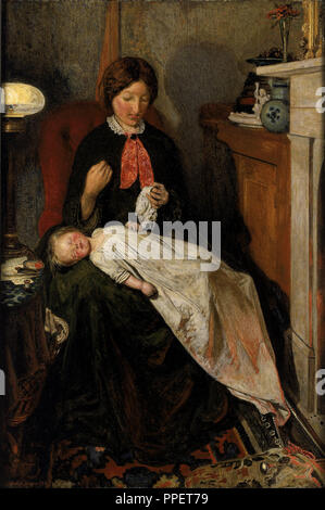 Waiting: an English fireside of 1854-55. Date/Period: 1851 - 1855. Painting. Oil on panel. Height: 305 mm (12 in); Width: 200 mm (7.87 in). Author: Ford Madox Brown.