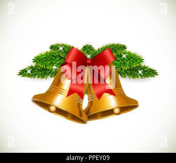Christmas Bell with Red Bow Vector Illustration Stock Vector