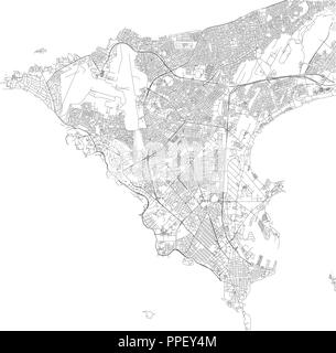 Map of Dakar, satellite view, black and white map. Street directory and city map. Senegal Stock Vector
