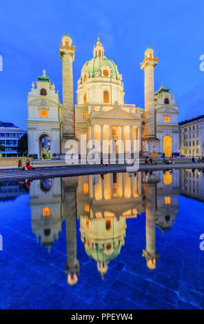 Vienna, Austria. St. Charles's Church (Karlskirche) at twilight. Stock Photo