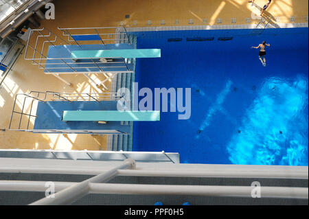 Diving tower with a 10-meter diving board in an outdoor pool, Gladbeck ...