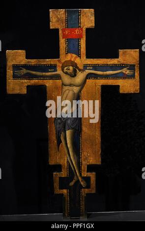 Master of the blue crucifixes (active in Assisi and Perugia between 1265 and 1275). Processional cross, painted on both sides. 1265-1275. Wallraf-Richartz Museum. Cologne. Germany. Stock Photo