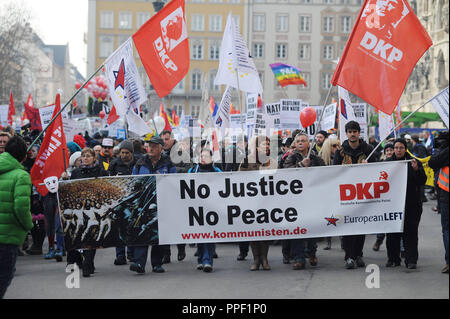 Demonstrators protest against the Munich Security Conference, Munich, Germany Stock Photo