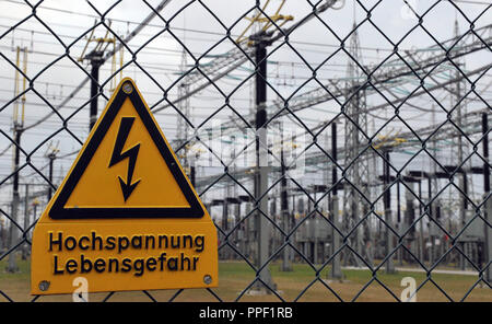The RWE - electrical substation at Meitingen (district of Augsburg) in Bavaria, Germany Stock Photo