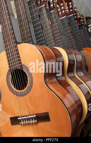 Guitars in the music store Sohr in Germering, Bavaria, Germany Stock Photo